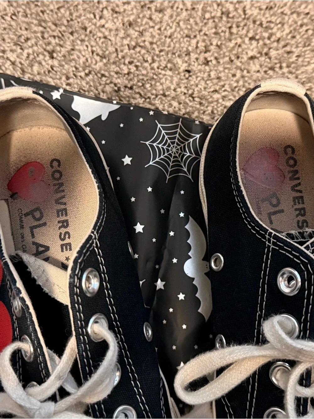 Converse Black Canvas Kids Low-Top Sneakers with Red Heart